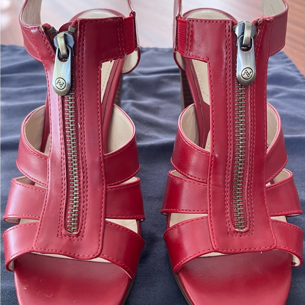 Adrienne Vittadini Bold Red Zipper Sandals